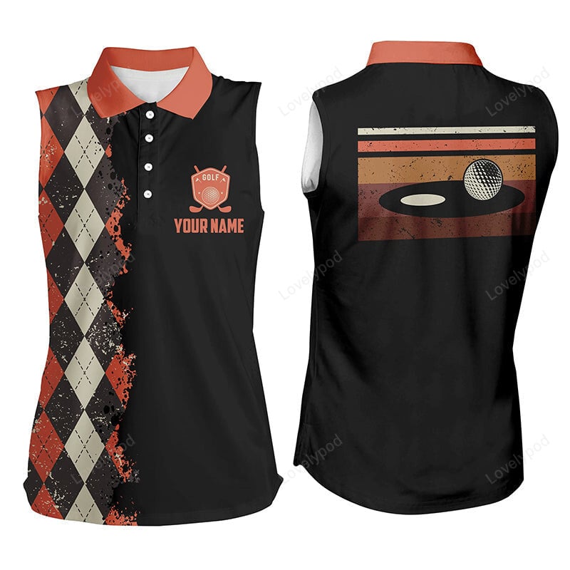 Vintage argyle plaid pattern custom womens sleeveless golf polo shirt, ladies golf tops GY3391