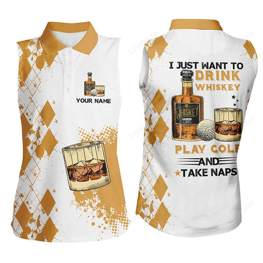 I just want to drink whiskey women sleeveless polo shirt, custom yellow argyle golf shirts for women GY3396