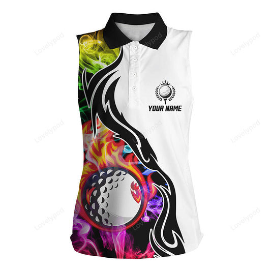 Colorful rainbow smoke women sleeveless polo shirt, custom golf ball jerseys, golf attire for ladies GY3422