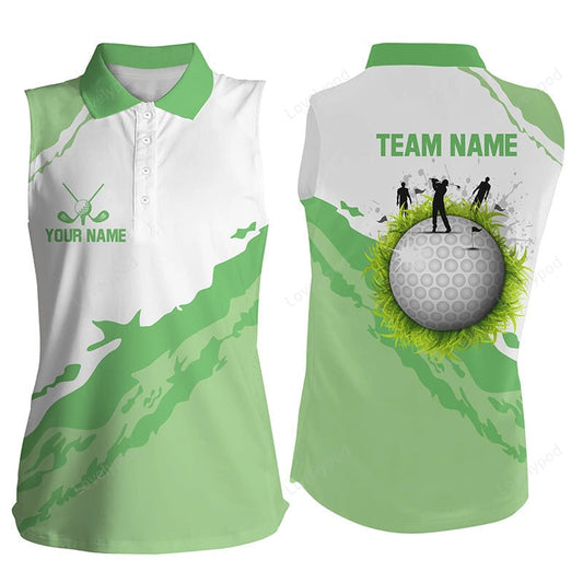 Green and white women sleeveless polo shirt custom team golf jerseys, golf attire for ladies GY3423