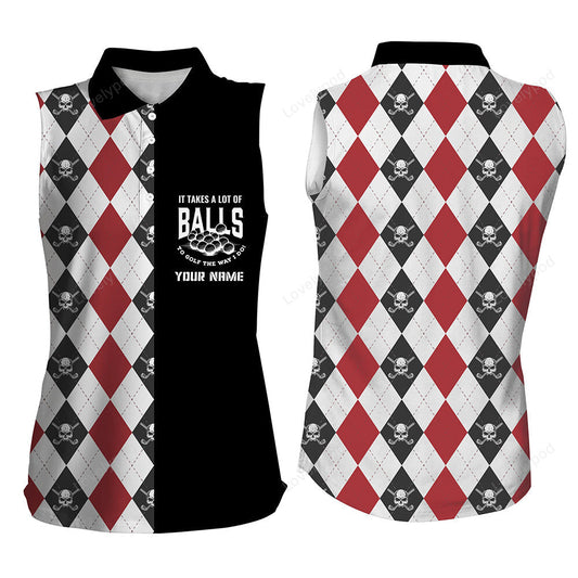 It takes a lot of balls skull argyle women sleeveless polo shirt, golf shirts for women golfing gifts GY3432