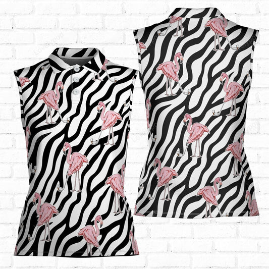 Flamingo golfing zebra pattern girl love golf 3d women sleeveless polo size s-5xl GY3433