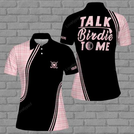 Talk birdie to me pink plaid golfer team gift women 3d polo shirt, golf girl women polo shirt, golf shirt for ladies GY3443