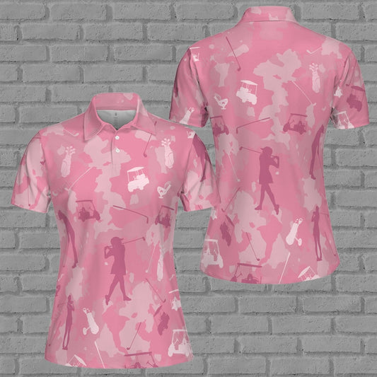 Golf girl camouflage pink camo lady golf women 3d polo shirt, golf girl women polo shirt, golf shirt for ladies GY3448