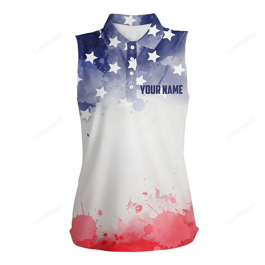 Watercolor american flag women sleeveless polo shirts, patriotic usa golf shirts for women golf gifts GY3456