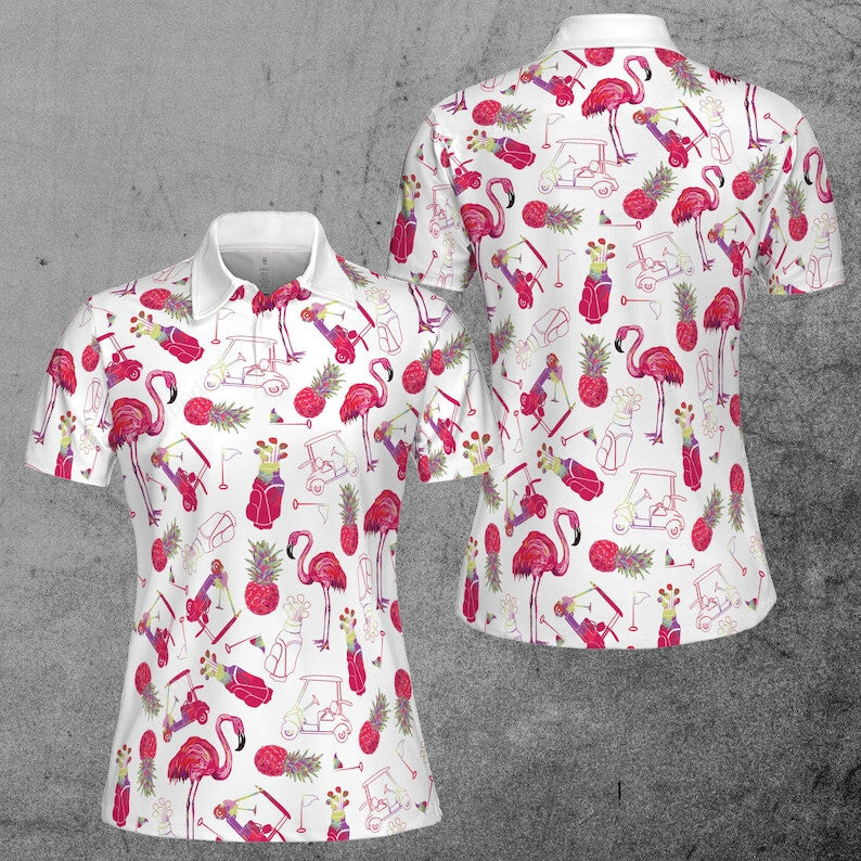 Flamingo and golf summer women 3d polo shirt, golf girl women polo shirt, golf shirt for ladies GY3459