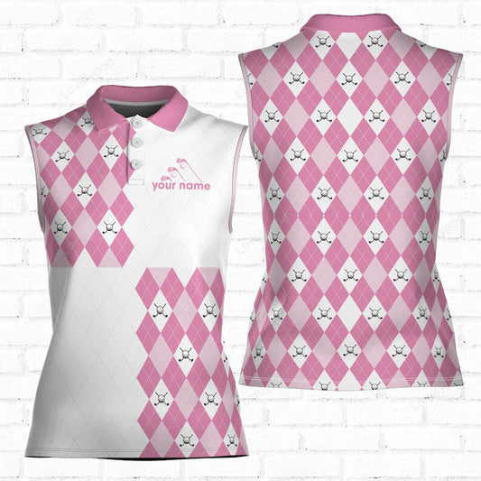 Custom name and color argyle pattern addicted golf 3d women sleeveless polo shirt, golf shirts for women, golf gifts GY3473