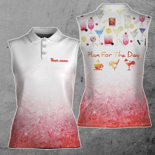 Custom name plan for the day coffee golf wine 3d women sleeveless polo shirt, golf shirts for women, golf gifts GY3474