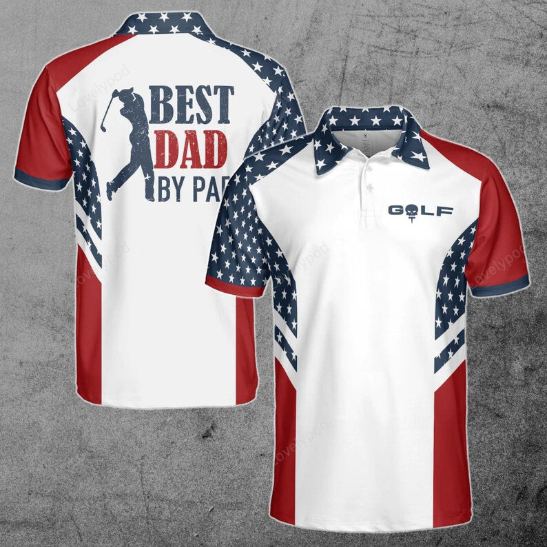 Best dad by par golf shirt, american flag dad golfer 3d polo shirt s-5xl GY3482