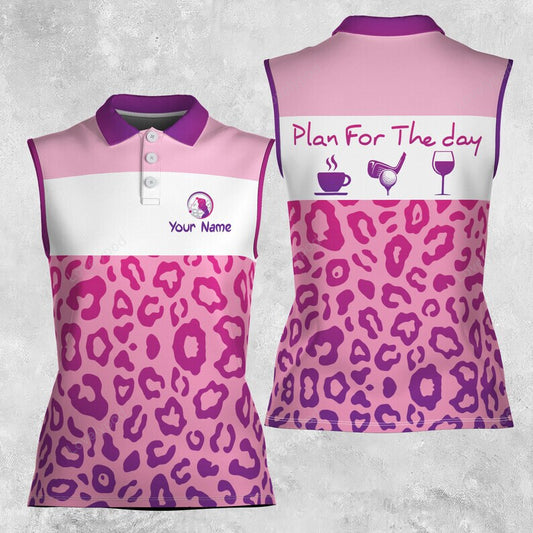 Customize color coffee golf and drinks plan for the day cheetah leopard pattern 3d women leopard sleeveless polo shirt GY3483