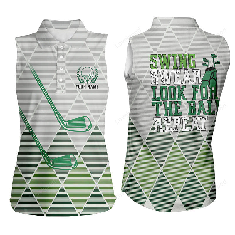 Swing swear look for the ball repeat green geometric golf clubs women sleeveless polo shirt GY3498