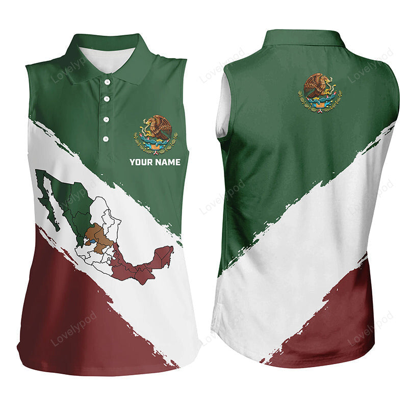 Mexico map sleeveless golf polo shirts, patriotic mexican flag golf shirts for women, best golf gifts GY3507