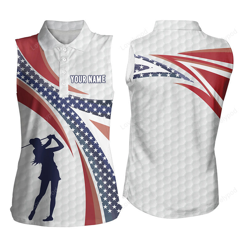 American flag golf pattern sleeveless polo shirts, custom patriotic golf shirts for women golf gifts GY3511