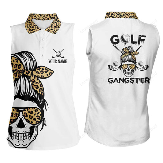 Women leopard skull golf gangster sleeveless polo shirt custom scary golf shirts for women golf gifts GY3513