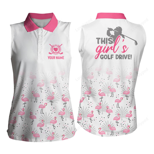 Pink flamingo tropical women sleeveless golf polo shirt, custom cute golf shirts for women golf gifts GY3521