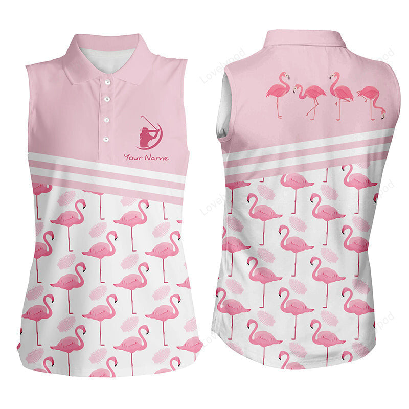 Personalized flamingo women sleeveless golf polo shirts, pink golf shirts for women cute golf gifts GY3523