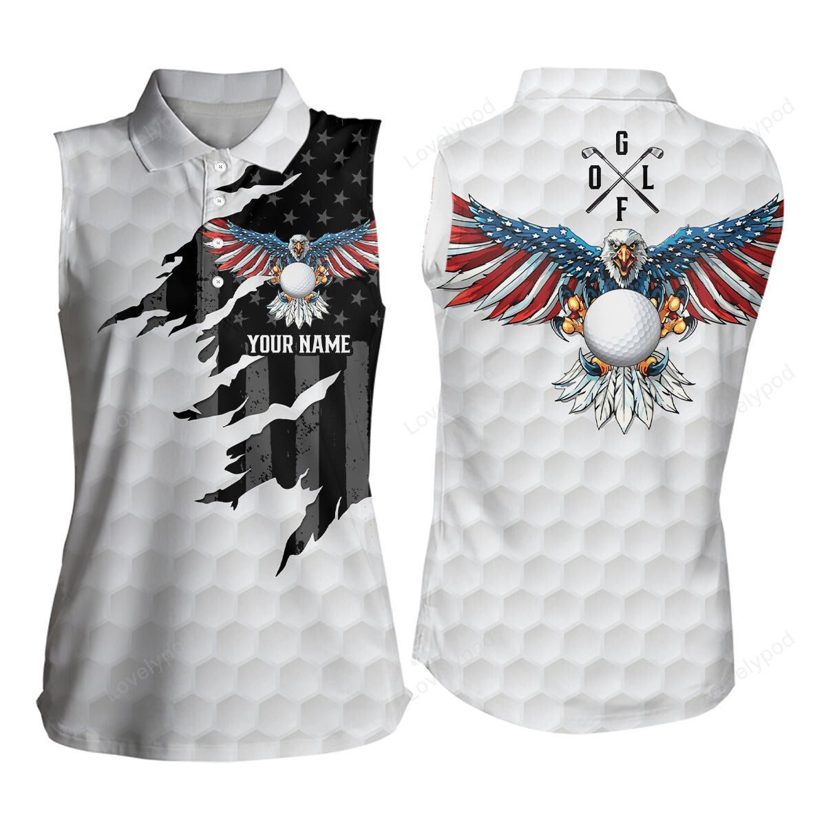 Ripped american flag sleeveless golf polos custom us eagle golf shirts for women patriotic golf gifts GY3530