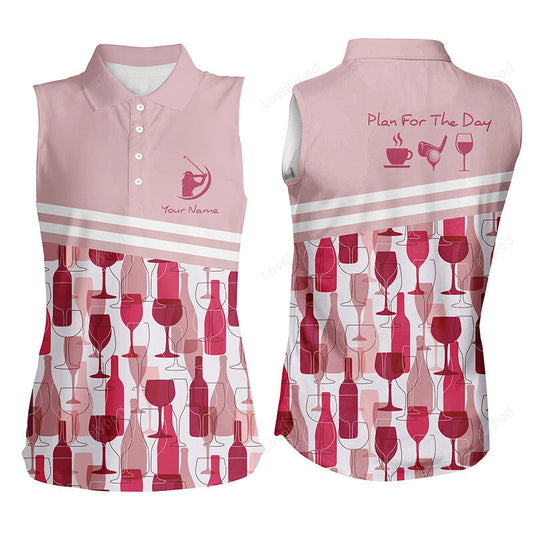 Golf wine seamless pattern plan for the day personalized sleeveless pink shirts for women, golf gifts GY3532