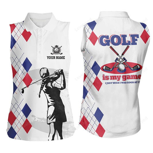 Argyle pattern womens sleeveless golf shirt, personalized basic golf shirts for women, golfer gifts GY3534