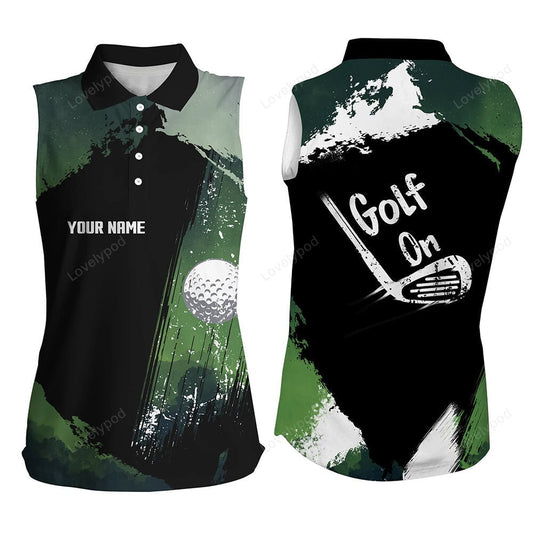 Watercolor women sleeveless golf polo shirts, dark green golf shirts for women, vintage golf gifts GY3547