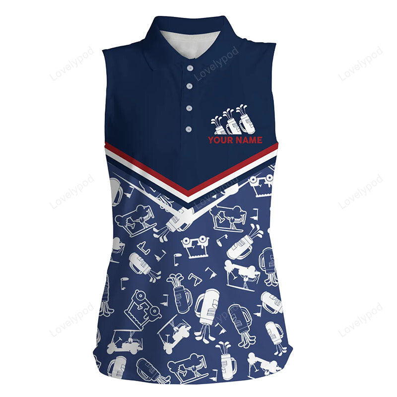 Womens sleeveless golf polo shirts custom name navy golf seamless, personalized golf shirts for women GY3550