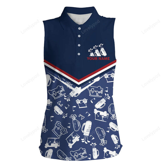 Womens sleeveless golf polo shirts custom name navy golf seamless, personalized golf shirts for women GY3550