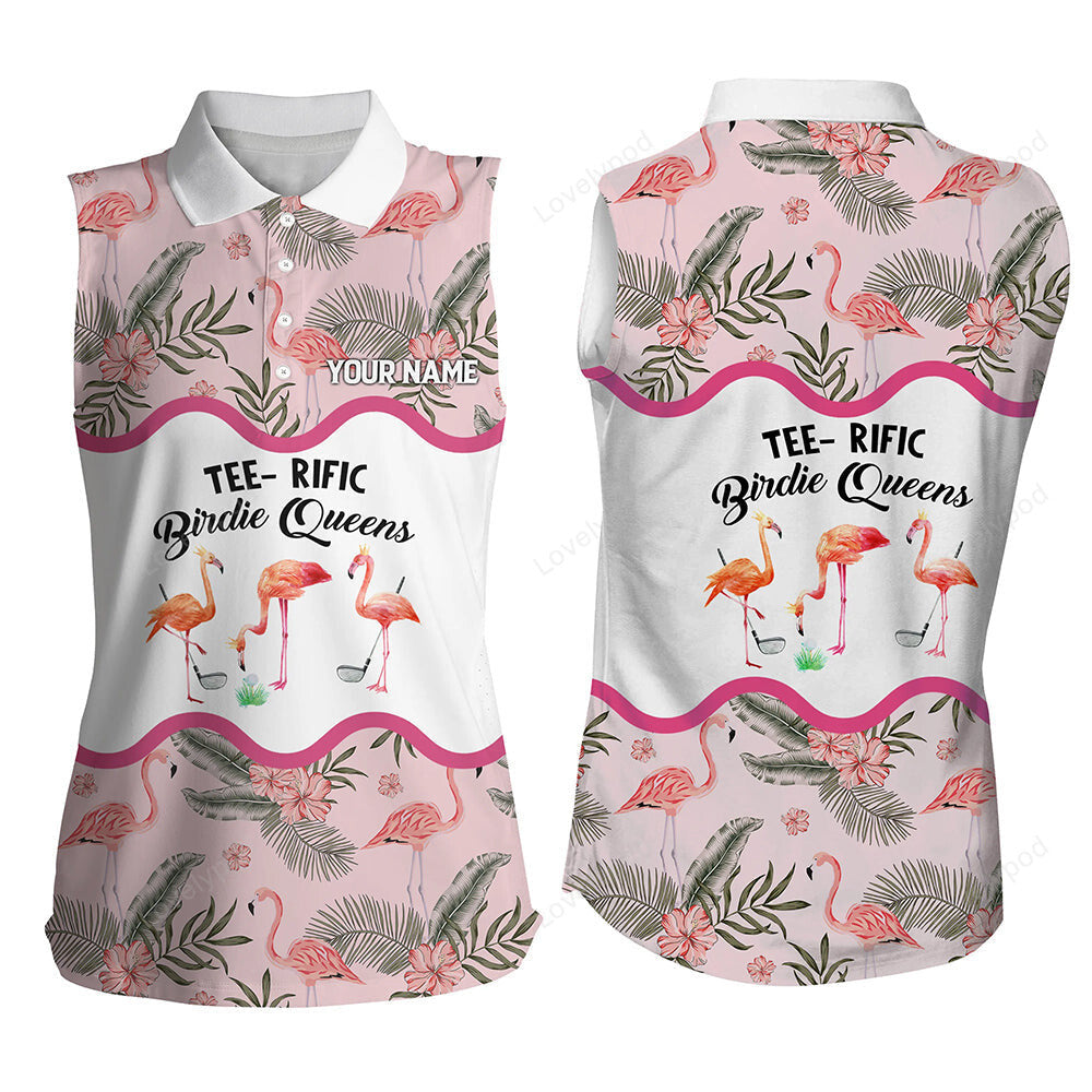 Funny pink flamingo shirt women sleeveless polo custom tee-rific birdie queens flamingo pattern golf GY3566