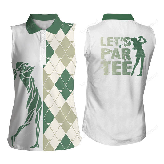 Green and white golf shirt argyle pattern golf clubs women sleeveless polo shirt let's par tee GY3568