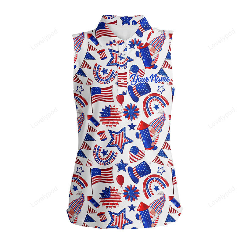 Usa independence day pattern women sleeveless polo shirt, custom patriot team golf polo shirts GY3581