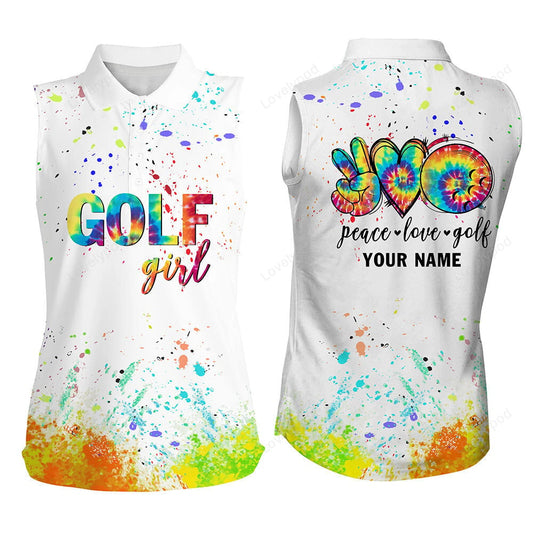 Custom watercolor peace love golf women sleeveless polo shirts, personalized golf shirt for women GY3582