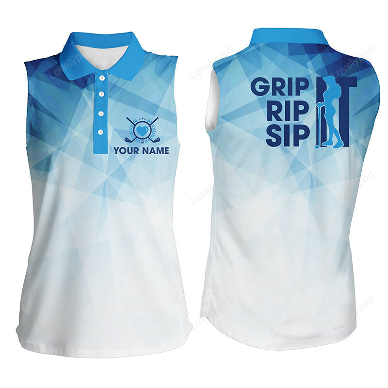 Funny women sleeveless polo shirt grip it rip it sip it, custom women golf tanks shirt GY3584