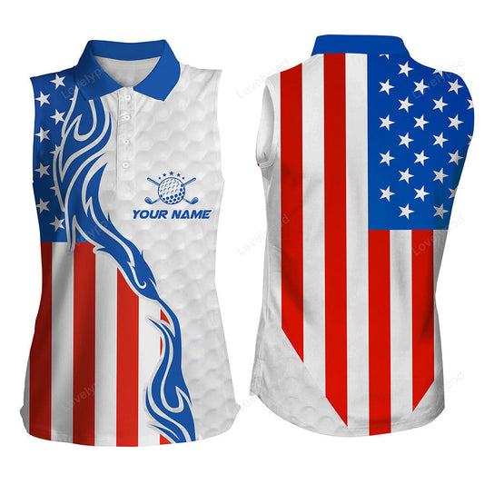 Red, white, and blue american flag women sleeveless polo shirts, custom patriotic golf shirt for women GY3585