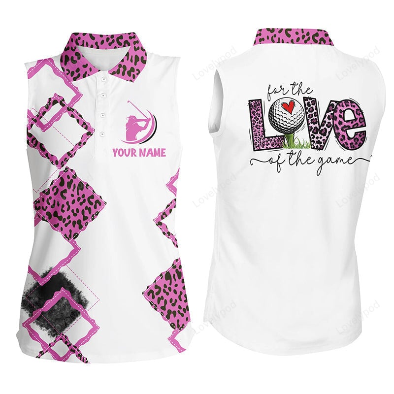 White women sleeveless polo shirt, custom name for the love of the game green leopard golf shirts GY3590