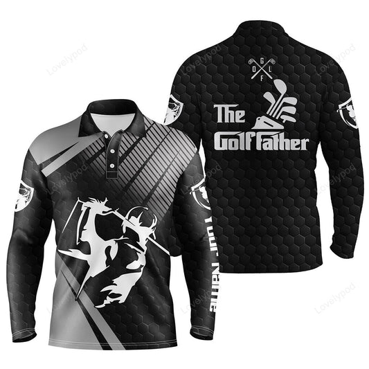 Personalized the golf father long sleeve polo shirts for men black golf upf shirts, gifts for golf lovers GY3597