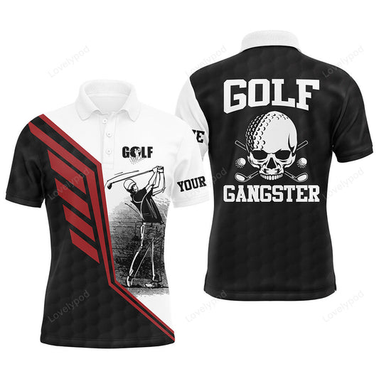 Black white men golf long sleeve polo shirt, custom golf gangster golf ball golf polos for men GY3600