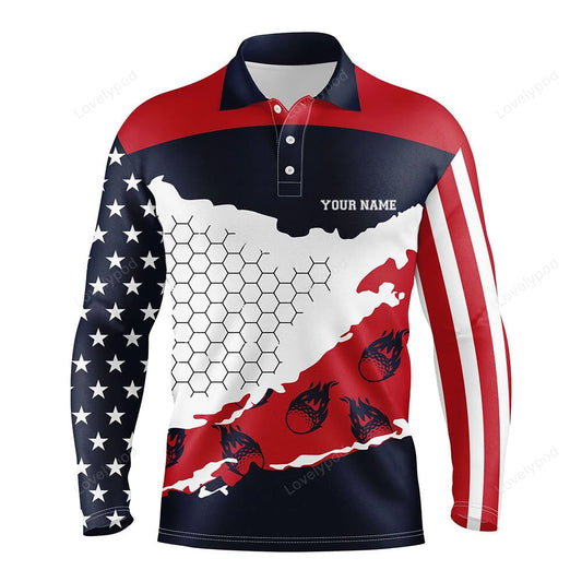 Personalized american flag men golf polo shirts, golf flame 3d all over print polo shirt for men GY3601