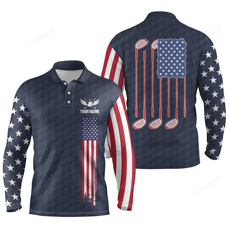 Men golf long sleeve polo shirts, golf clubs american flag custom patriotic golf shirt for mens GY3604