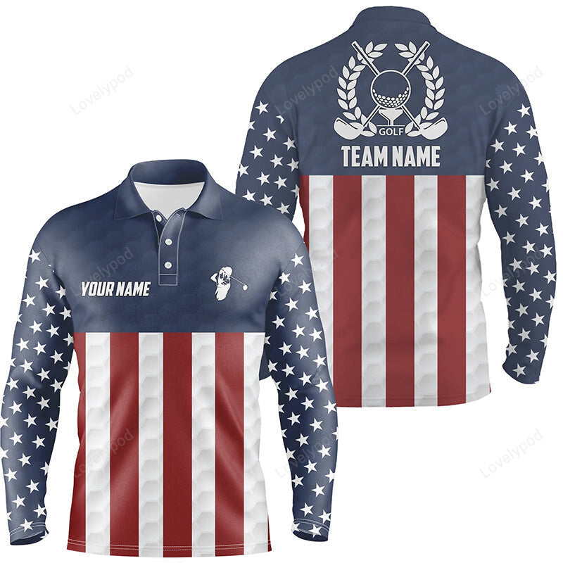 Men golf polo long sleeve shirts, american flag custom patriotic team mens golf shirt, golfing gifts GY3611