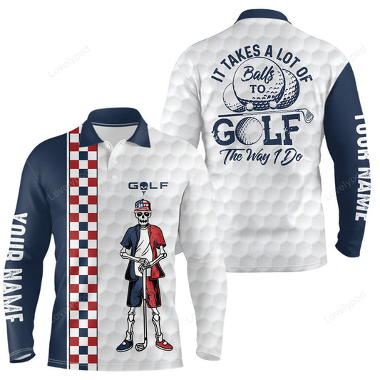 Customized men skull golf polo shirt, checkerboard funny golf shirts for men GY3621