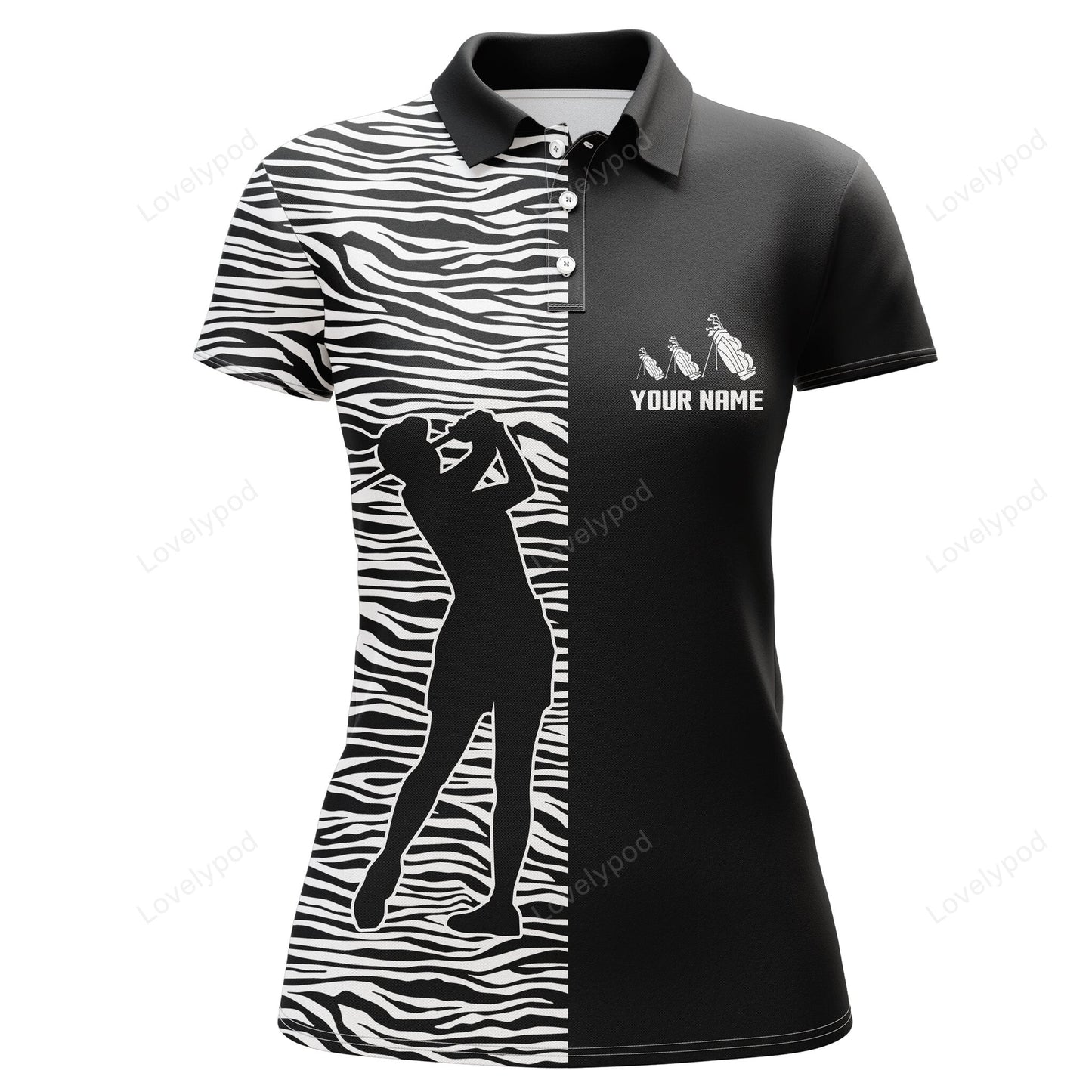 Women golf polo shirt, black and white women golf shirt, custom name gifts for golf lovers GY3627