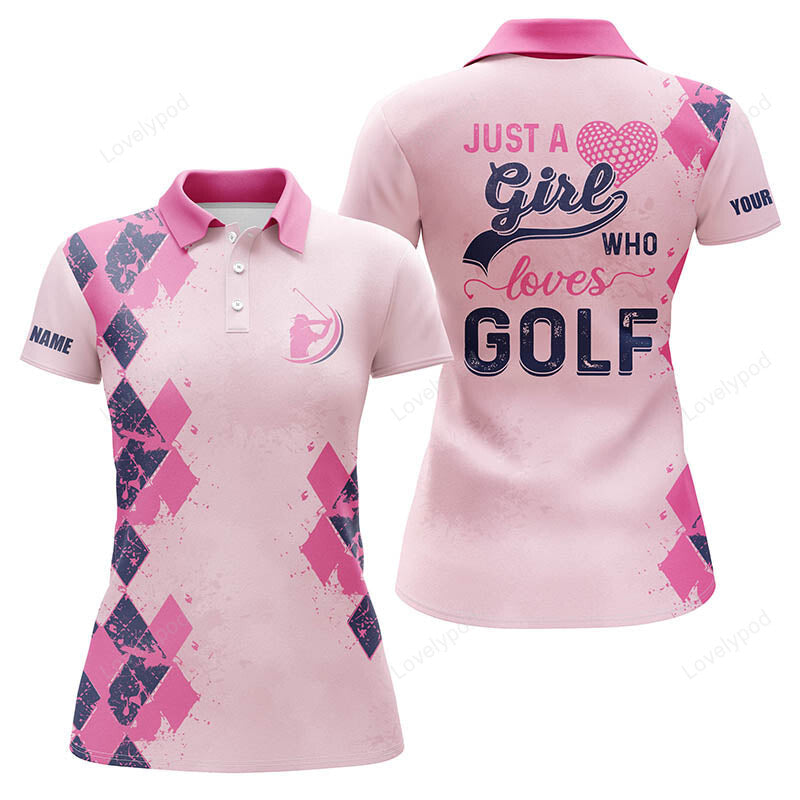 Funny pink women golf polo shirts, custom name just a girl who loves golf, personalized golf gifts GY3629