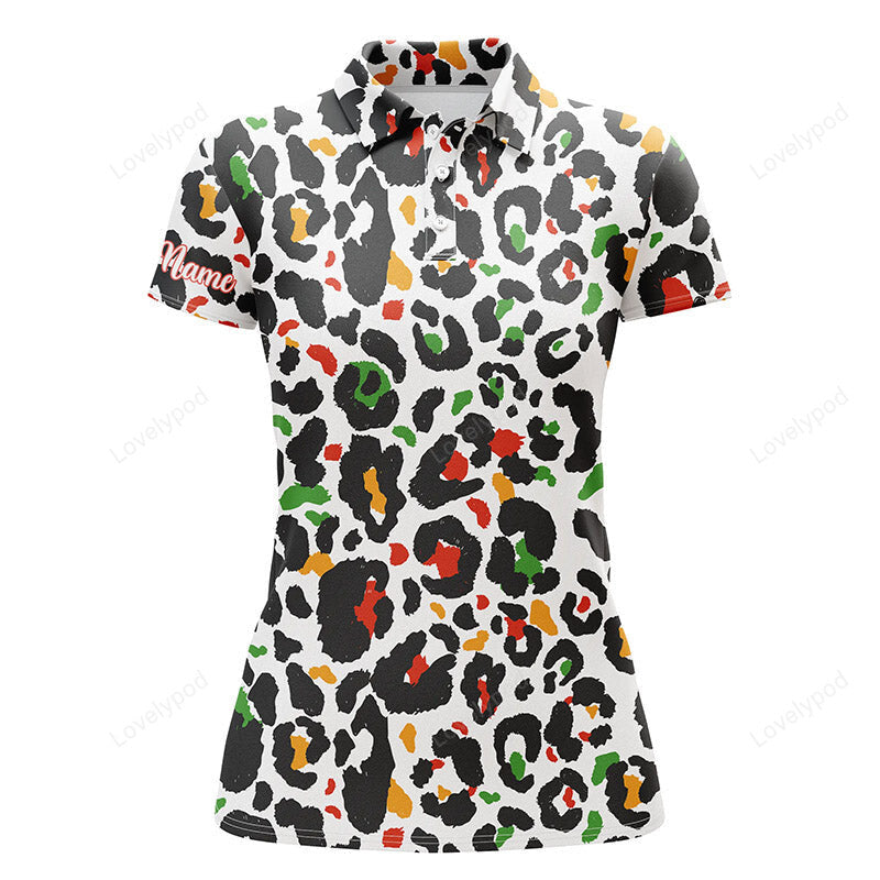 Kwanzaa pattern with colored leopard custom women golf polo shirts, team golf shirt golfing gifts GY3631