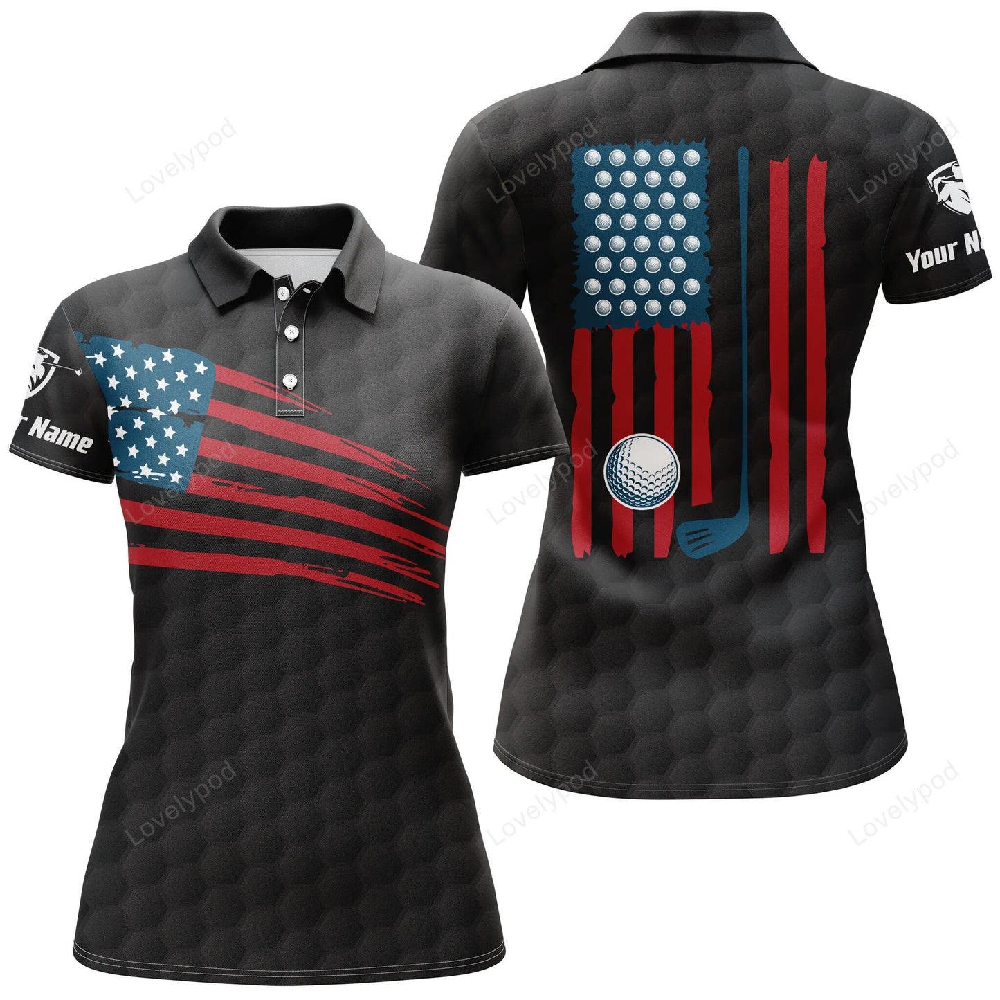 Women golf polo shirt, american flag patriotic golf shirts, custom name golf gifts for women GY3640