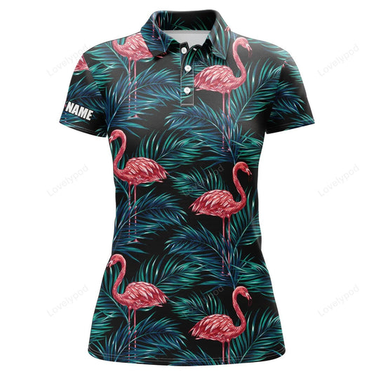 Women golf polo shirts flamingo golf shirt tropical palm leaves pattern, custom team golf polo shirts GY3642