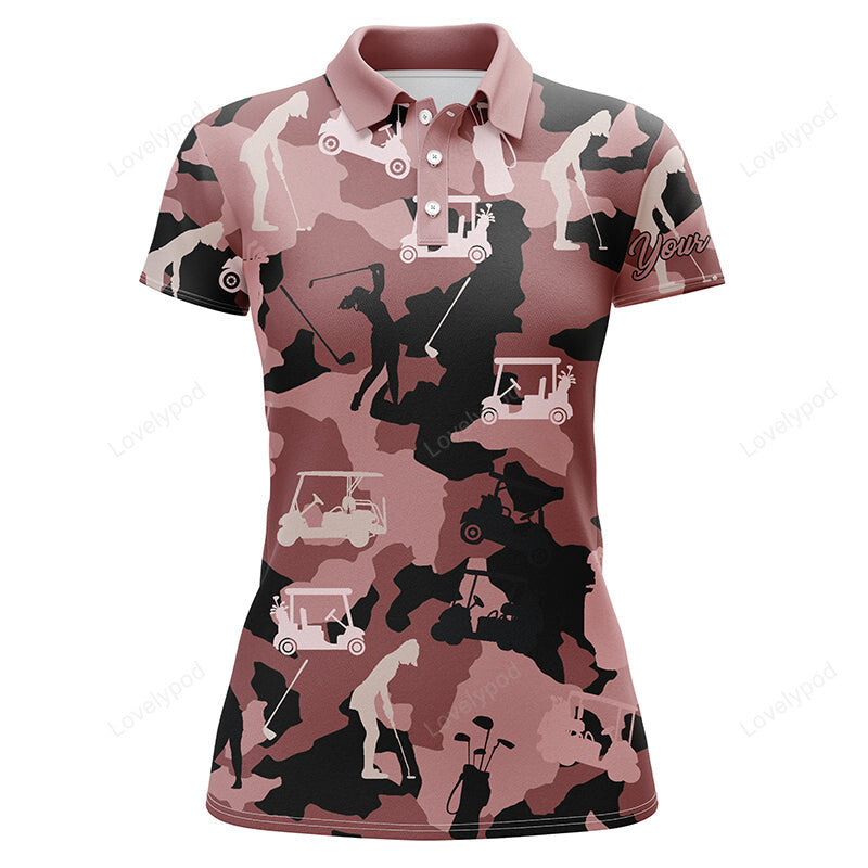 Women golf polo shirt custom name black and pink golf camo women golf tops GY3645