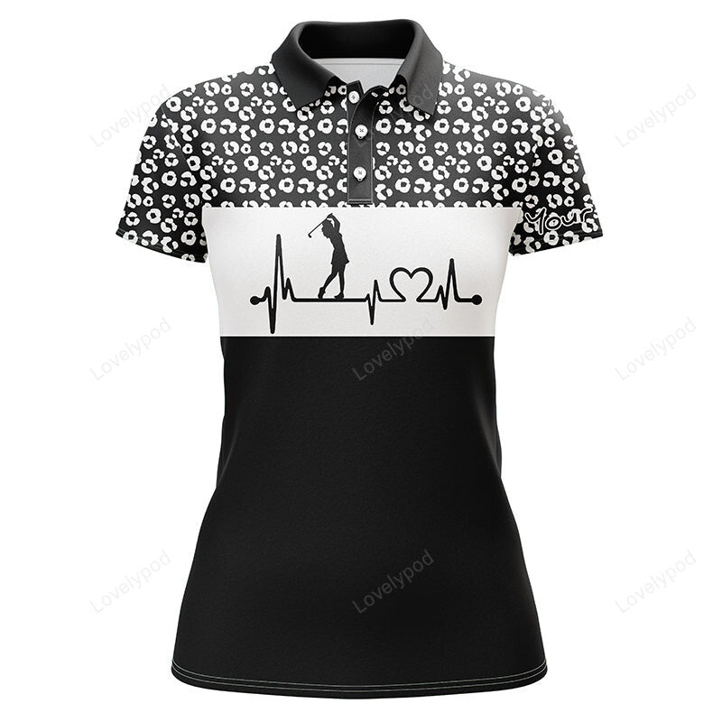 Women golf heartbeat custom name leopard pattern golf shirt, women golf gift ideas GY3651