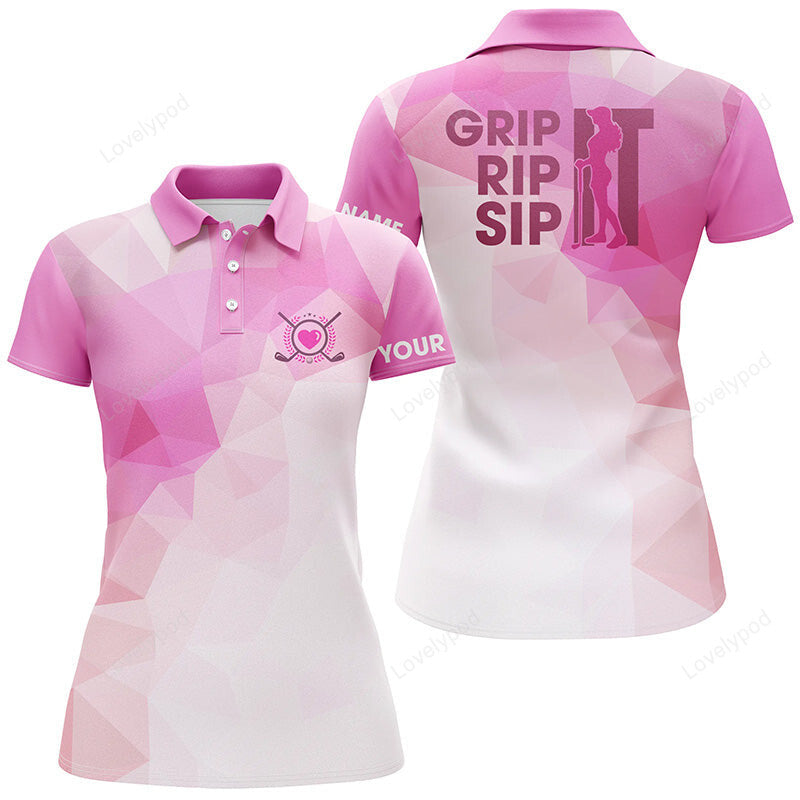 Funny women golf polo shirt, custom name grip it rip it sip it, golf tops for ladies GY3658