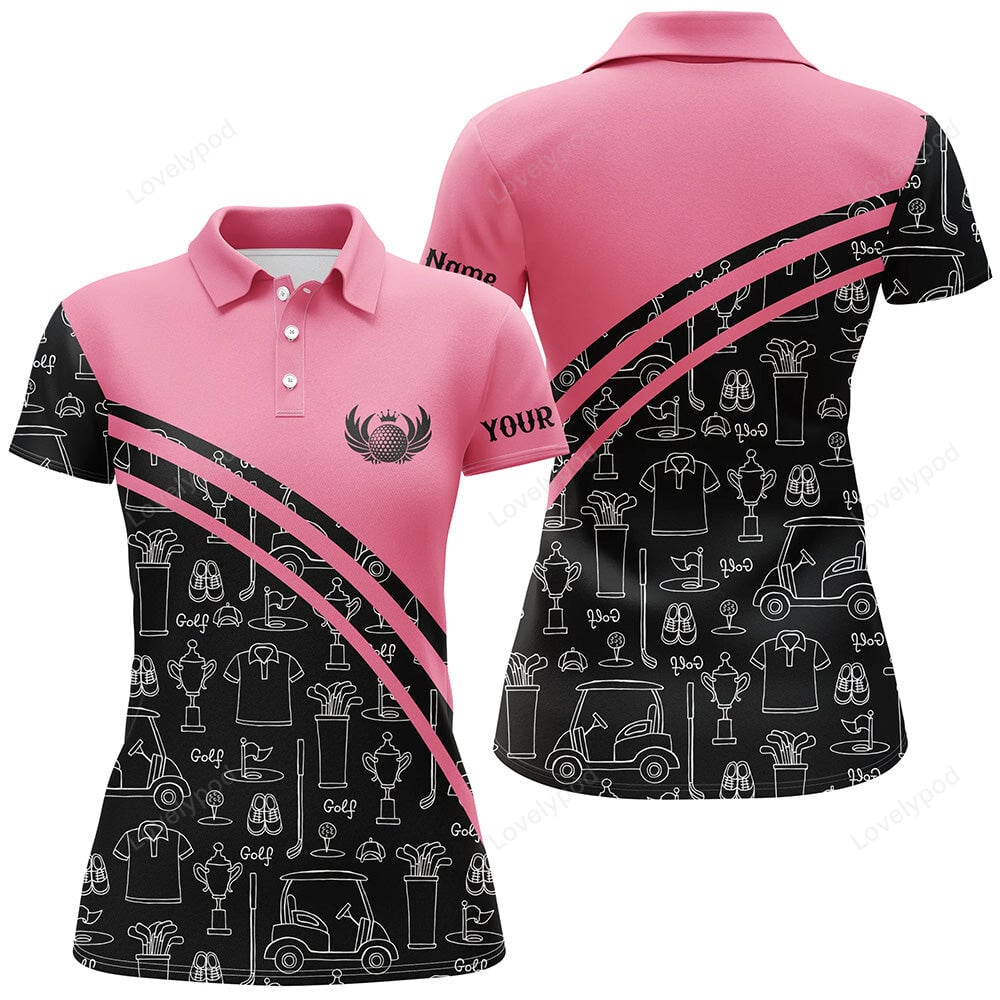 Women golf polos shirts, custom black pattern short sleeve golf shirts, golf gift for her GY3659