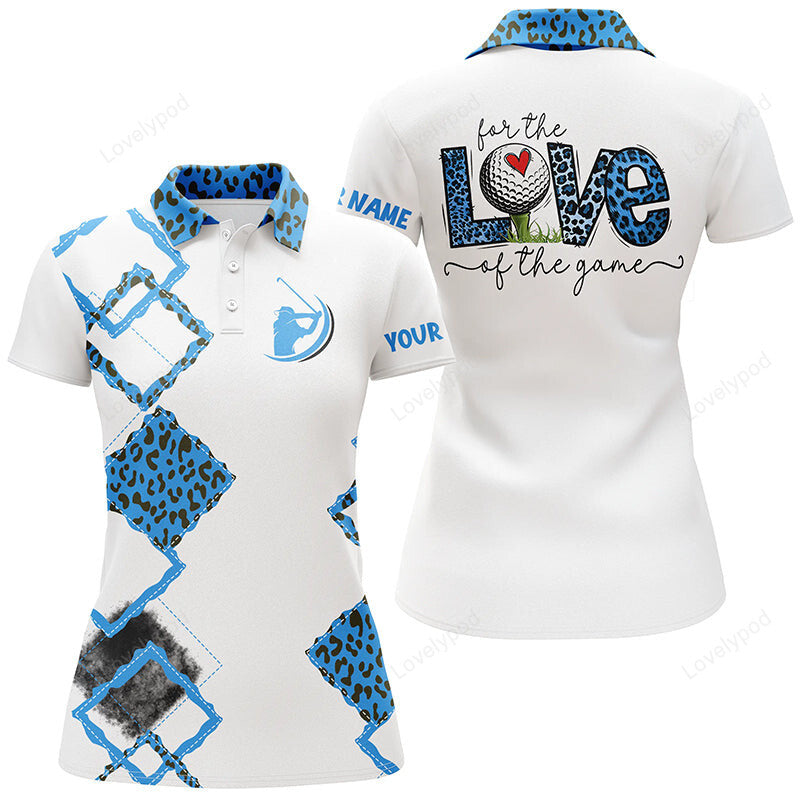 White women golf polo shirts, custom name for the love of the game blue leopard golf shirts GY3662