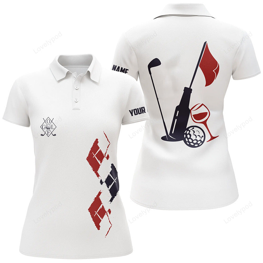 Funny women golf polo shirt, custom vintage golf and wine golf clubs team polo shirts GY3666